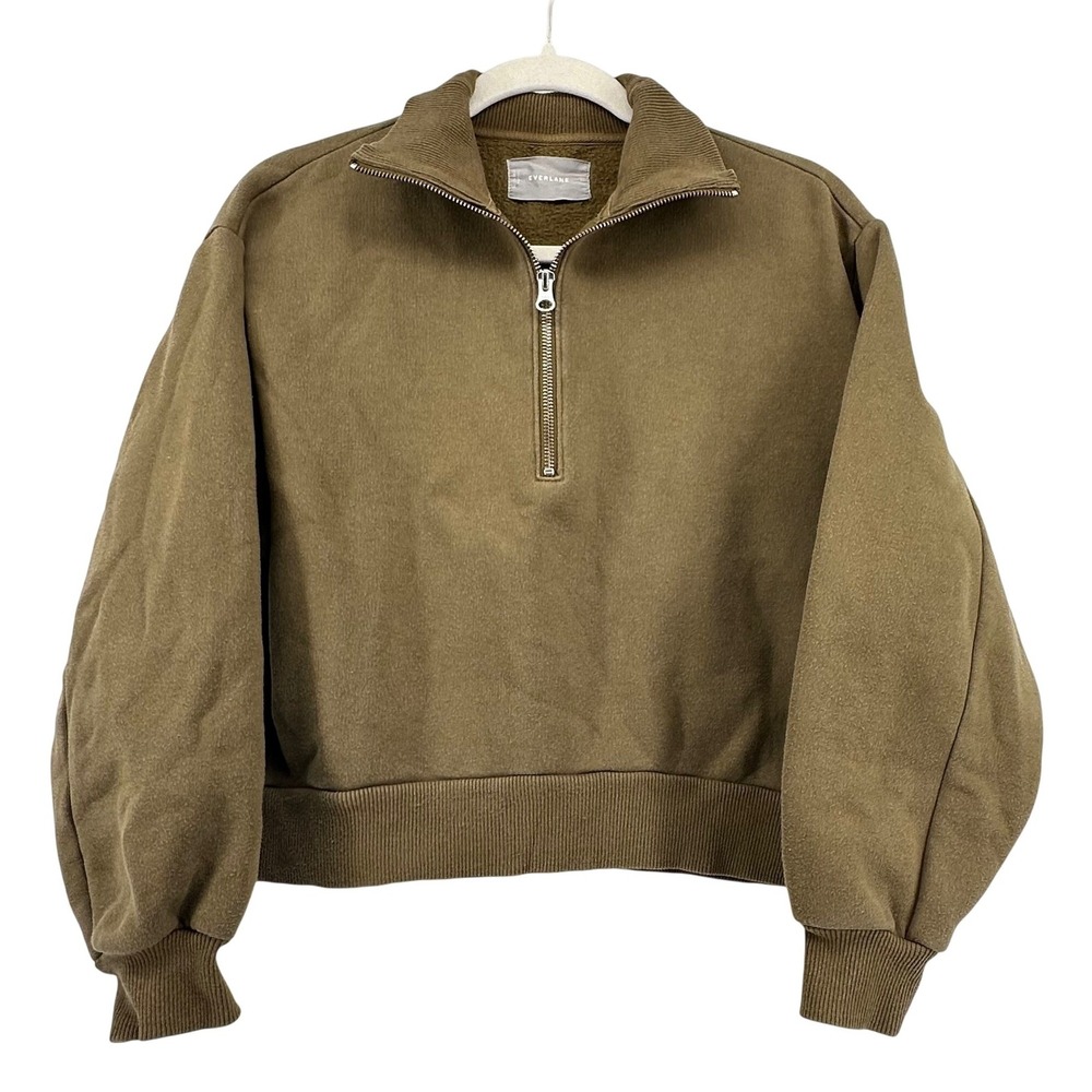 Everlane Quarter‎ Cropped Zip Pullover Women XS Sage Athleisure Basic